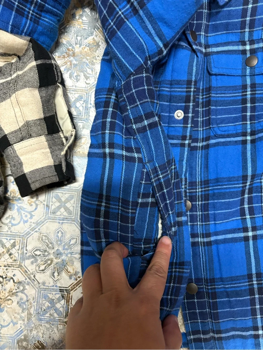 Kids Plaid Flannel Jacket - Black & White / Blue